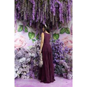 Vestido Largo Morado con Estampado de Remolacha, Transpirable y de Estilo Simple, Silueta Holgada, Talla XS, Cintura Natural, para Ocasiones Diarias - Product Image 5