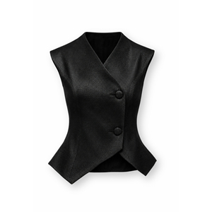 Traje de Oficina Elegante para Mujer, Negro, de Tafetán, Corto, con Botones, Cuello en V Asimétrico, Diseño a Medida, ODM OEM - Product Image 5