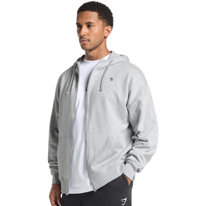 Sweat-shirt à capuche zippé gris clair surdimensionné pour homme, en molleton épais, coupe décontractée, style streetwear - Product Image 3