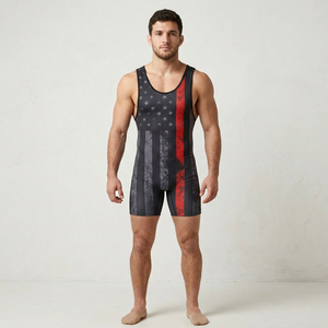 Combinaison de lutte pour homme à rayures tigrées, design de logo personnalisé, évacuation de l'humidité, sublimation, 100% polyester, coupe ajustée - Product Image 4