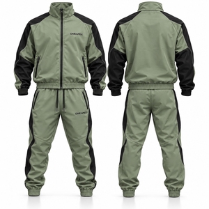 Conjunto Deportivo para Hombre en Verde Salvia y Negro, Chaqueta Deportiva con Cierre Completo, Pantalones Jogger, Ropa Deportiva para Entrenamiento, Gimnasio, Running, con Logotipo Personalizado - Product Image 1