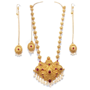 Matte Polish Haram Semi-Precious Stone Embellished Fashion Jewelry Set - Product Image 1