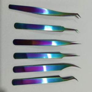 Pince à épiler pour cils en acier inoxydable, revêtement titane, couleurs arc-en-ciel, haute qualité - Product Image 2