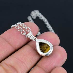 Collier pendentif œil de tigre naturel élégant et tendance, en argent sterling 925, ovale 8x10mm, fait main, bijou délicat et minimaliste, cadeau - Product Image 4