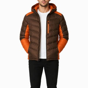 Chaqueta Acolchada con Capucha para Hombre, Color Marrón Naranja, con Cuello Alto, Cierre de Cremallera Transpirable, Relleno de Plumón, Resistente al Viento, para Uso Casual de Invierno - Product Image 1