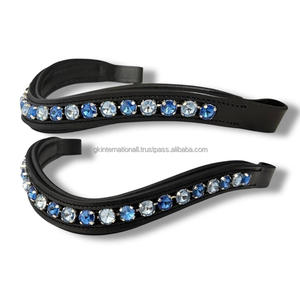 Banda de ceja de caballo de cuero acolchado de canal vacío en forma de onda con incrustaciones de una sola fila cristales redondos grandes de marca cadena ostentosa todos los tamaños - Product Image 5