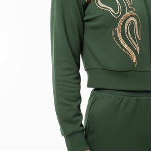 Ensemble de survêtement streetwear brodé deux pièces pour femme : veste zippée et pantalon large – Vêtements de sport décontractés – Vente en gros OEM - Product Image 5