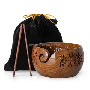 Bol à laine en bois massif pour le tricot, le crochet et les travaux d'artisanat de couture - Product Image 4