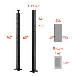 Confezione da 1 Palo per Ringhiera in Acciaio Inox 42x1x2 Pollici per Terrazze e Scale, Pre-Forato, Dispositivi di Assistenza per Disabili - Product Image 3