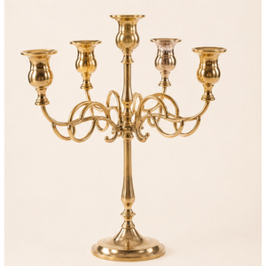Candélabre en métal élégant à 5 bras pour centre de table de mariage, support de bougie de table en métal doré vintage, vente en gros pour événements - Product Image 5