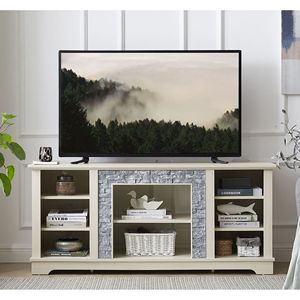 Console di intrattenimento moderno 58.31 "W X 15.39" D X 26.06 "H Mantel Stone TV Media Stand Open Storage Space finta pietra impilata - Product Image 1