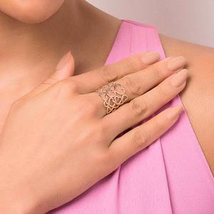 Solid 18K <b>Gold</b> Women's Rose <b>Gold</b> Plated Heart Pattern <b>Cocktail</b> <b>Ring</b> Romantic Fashion Jewelry Daily Wear - Product Image 1