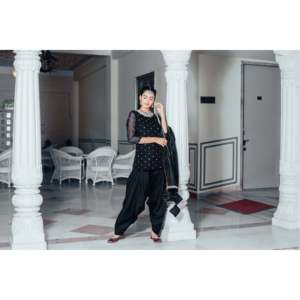 Ensemble de costume Patiala taille XS en tissu de chiffon noir pierre - Product Image 1