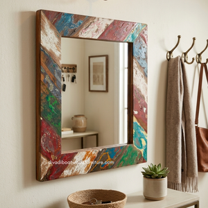 Handcrafted Rustic Eco-Friendly Durable Thick Wall <b>Mirror</b> Patchwork Reclaimed Boat Wood Original Color Living Room Bedroom - Product Image 4