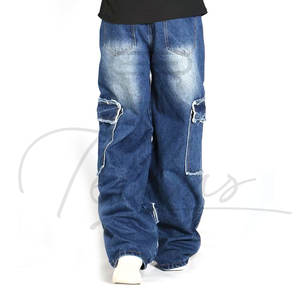 กางเกงยีนส์ทรงสตรีทแวร์ราคาถูก กางเกงยีนส์ทรงแบ็กกี้ขาตรงยาวสำหรับผู้ชาย กางเกงยีนส์ทรงแบ็กกี้ขากว้างแบบฟอกสีสำหรับผู้ชาย - Product Image 3