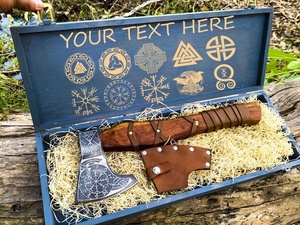 Custom Handmade Nordic Rune Pattern Flat Backed <b>Axe</b> <b>Wood</b> Handle High Carbon Steel Blade 3-Year Warranty Wall Decor Outdoor - Product Image 4