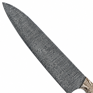 Cuchillo de Chef con Mango Marrón Marmoleado y Patrón Damasco, Hoja Ancha Gris Plateada y Empuñadura Curva para Cortar en la Cocina y Preparar Alimentos - Product Image 4