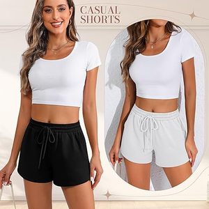 Shorts de sport en molleton pour femmes, taille haute, avec cordon de serrage, pour l'été - Product Image 2