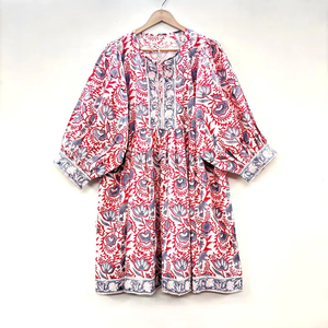 Robe décontractée mi-longue pour femme en coton tissé 100% uni, à manches courtes, taille empire, style babydoll, coupe ample et fonctionnelle à col en V oversize - Product Image 1