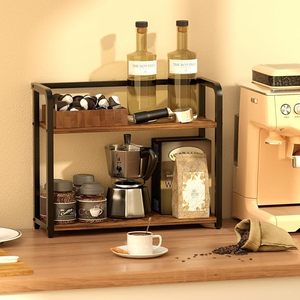 2 Tier Metal Kitchen Countertop Storage Rack Organizer with Wooden Shelves Multi Purpose <b>Spice</b> Rack Seasoning <b>Jar</b> Holder cabinet - Product Image 2