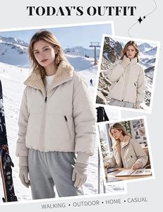 Veste matelassée courte pour femme, imperméable, coupe-vent, respirante, avec fermeture éclair et boutons sur le devant, doublée de fourrure - Product Image 6