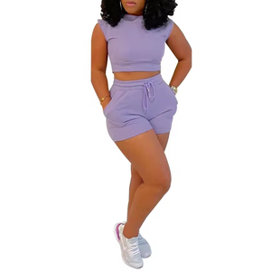 Ensemble de sport 2 pièces tendance 2024 pour femme : débardeur court et short de yoga, fitness, loisirs à domicile, couleur unie, sexy, streetwear d'été - Product Image 1