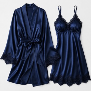 Elegante Conjunto de Bata de Dormir para Mujer con Cuello en V, Cierre con Cordón, Transpirable, Ligero, con Detalles de Encaje Satinado, Cómodo para el Hogar - Product Image 6