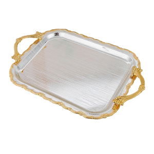 Bandeja Rectangular Decorativa de Acero Inoxidable con Asas Florales Doradas y Borde Repujado para Bodas, Mesas de Comedor y Hoteles - Product Image 2