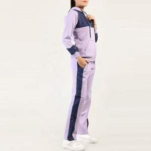 Wholesale Customized Women's <b>Purple</b> Solid 100% Cotton Hooded Tracksuit Set Full Sleeve Zipper Casual Loose Fit Breathable Wear - Product Image 4