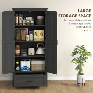 Armadio dispensa da cucina stile farmhouse nero alto 175 cm con 2 ante, cassetto e ripiani regolabili per sala da pranzo - Product Image 4