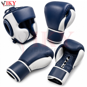 Durable Premium Quality New Arrival Custom Logo Print Private Label Two-Tone Navy Blue and White Genuine Leather Boxing Sets - Product Image 2