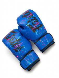 Nouveautés : Gants de boxe Fairtex en cuir personnalisés, imprimé bleu effet éclaboussures, avec fermeture auto-agrippante, pour le kick-boxing et l'entraînement MMA - Product Image 1