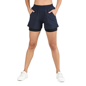 Nouveauté : Shorts de sport compressifs pour femmes à double couche / Shorts à double couche pour femmes avec logo brodé personnalisé - Product Image 1