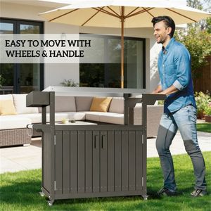 Carrello Bar da Esterno Grigio con Armadietto e Ripiano per Isola Cucina - Product Image 2