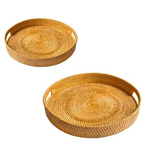 Round Wicker RATTAN <b>BASKET</b> / <b>TRAY</b> Rattan <b>Tray</b> Handmade Eco-Friendly Serving and Organizer <b>Tray</b> - Product Image 1