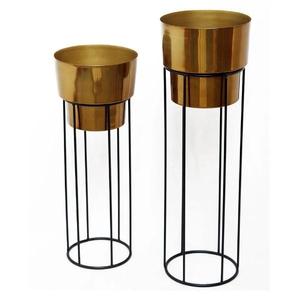 Modern Galvanized Metal Flower <b>Pots</b> with Black Stand | Decorative Garden PlantersLuxury Galvanized Planter Premium Metal Planter - Product Image 2