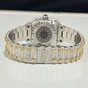 Splendide montre en diamant pour homme, mouvement à quartz analogique ETA, boîtier carré de luxe, chiffres romains, cristal saphir, bracelet en argent moissanite - Product Image 5