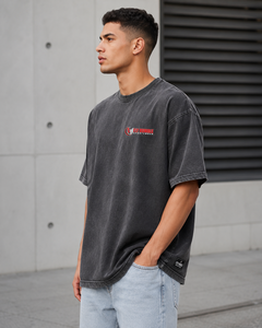 เสื้อยืดโอเวอร์ไซส์ผู้ชาย FLY HAMBLE ผ้าฝ้าย แขนสั้น คอโอ ทรงลำลอง พิมพ์ลายโลโก้ด้านหน้า ขายส่ง - Product Image 1
