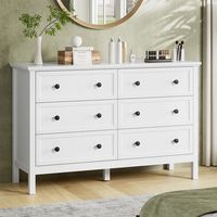 Commode moderne à 6 tiroirs en bois blanc avec poignées noires, meuble de rangement pour chambre à coucher