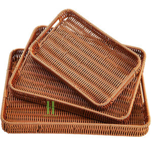 Juego de 3 Cestas de Mimbre Tejido para Pan y Frutas, Bandejas Duraderas de Polivime para Servir en Restaurantes y el Hogar, Bandejas Apilables para Almacenamiento - Product Image 2