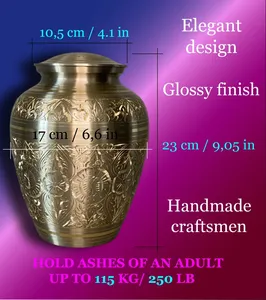 Urne funéraire en laiton pour cendres humaines adultes avec finition marron et dorée, urne commémorative gravée - Product Image 3