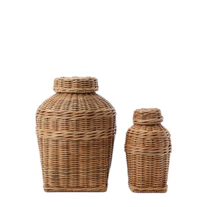 Woven Natural Rattan Wicker Jar <b>Storage</b> <b>Container</b> With Lid Eco Friendly Home Organizer Wholesale Bulk Supplier <b>Kitchen</b> <b>Storage</b> - Product Image 1