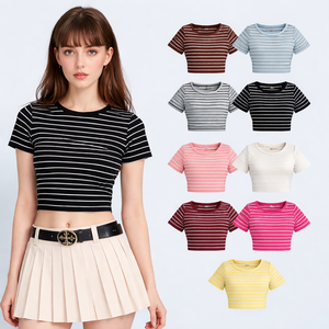 Camiseta de Algodón de Manga Corta para Mujer, Estilo Dulce, Cuello Redondo, Estampada, Tejida, 220 g/m², Transpirable, Ecológica, Antiarrugas, Corte Ajustado - Product Image 1