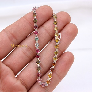 Bracelet tennis en or blanc 14 carats avec tourmalines naturelles multicolores |   Bijoux fins avec accents de diamants, cadeau pour femmes, mariage, fête, vente en gros - Product Image 6
