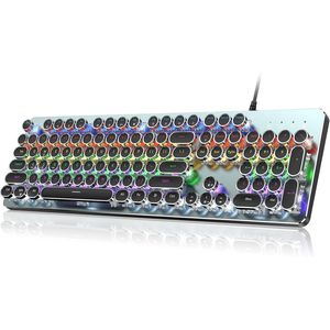 Clavier de jeu mécanique de style rétro punk, design machine à écrire avec panneau métallique, interrupteurs bleus clic-clac, rétroéclairage LED arc-en-ciel, 10 touches - Product Image 1