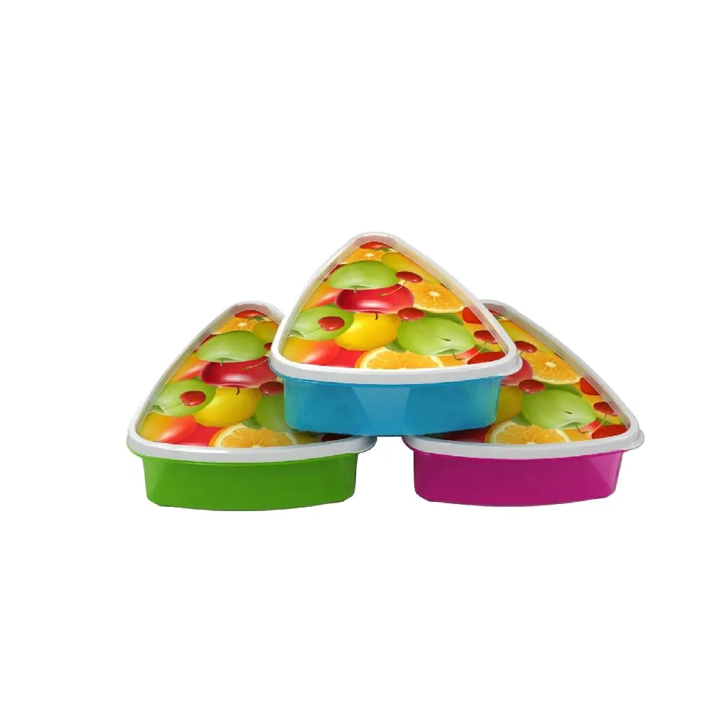 Caixa de plástico reutilizável para salva de pizza, recipiente triangular para bolo de queijo e queijo