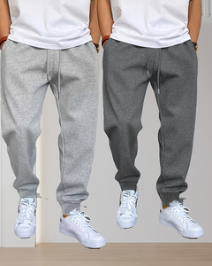 Men's Solid Color Cotton Joggers Plus Size Loose Fit Drawstring Waist Casual Sweatpants Autumn Wear Gray Black Heavyweight GSM - Product Image 1