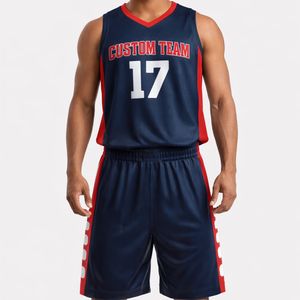 Ensemble d'uniformes de basketball personnalisés de haute qualité pour hommes, respirant, grandes tailles, maillot et short sublimés, taille élastique, 100 % polyester, séchage rapide - Product Image 1