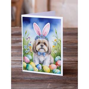 Whimsical A7 Size 5x7 Lhasa Apso <b>Easter</b> Egg Hunt Blank Note <b>Cards</b> <b>Pack</b> of 8 with Envelopes for Greetings - Product Image 2