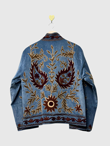 Veste en velours brodée bohème à manches longues, col montant, motif cachemire, grande taille, vêtements d'automne pour femmes - Product Image 2